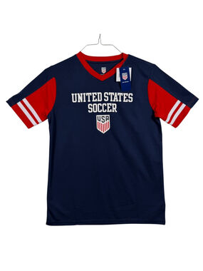 United States National Jersey Blue Football V Neck Sportswear Boys XL(16/18)